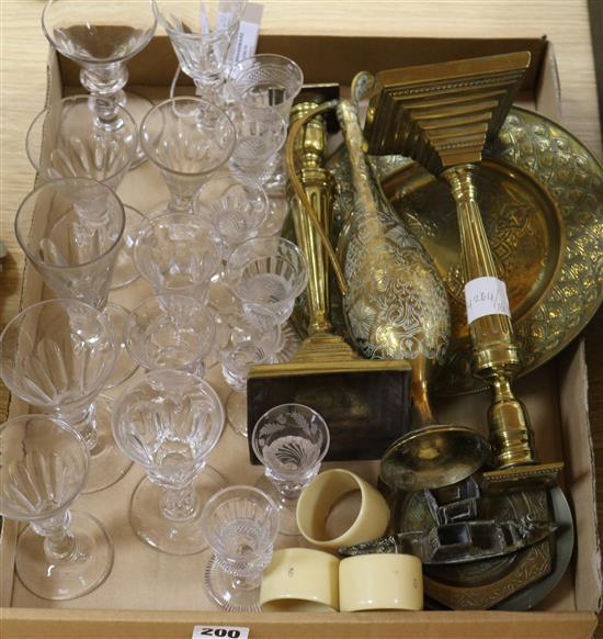 A collection of 19th and 20th century glasses and brassware